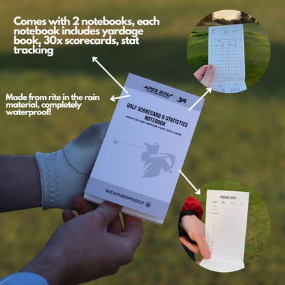 Leather Scorecard Holder with 2x Waterproof Notebooks with Yardage book + Stat Tracking System