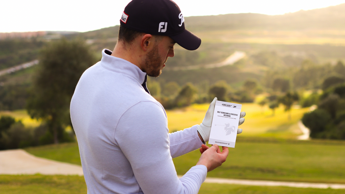 Leather Scorecard Holder with 2x Waterproof Notebooks with Yardage book + Stat Tracking System